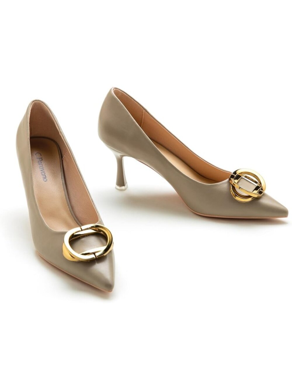 C. Paravano Women's Camel Pumps 2.16" Kitten Heels Pointed Toe Low Dressy Heels